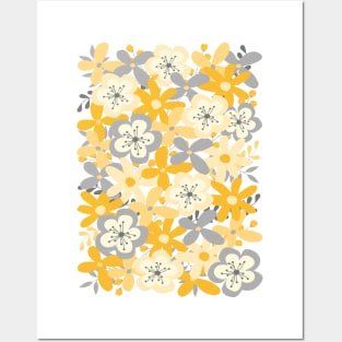 Funky Floral Garden Yellow, Grey Posters and Art